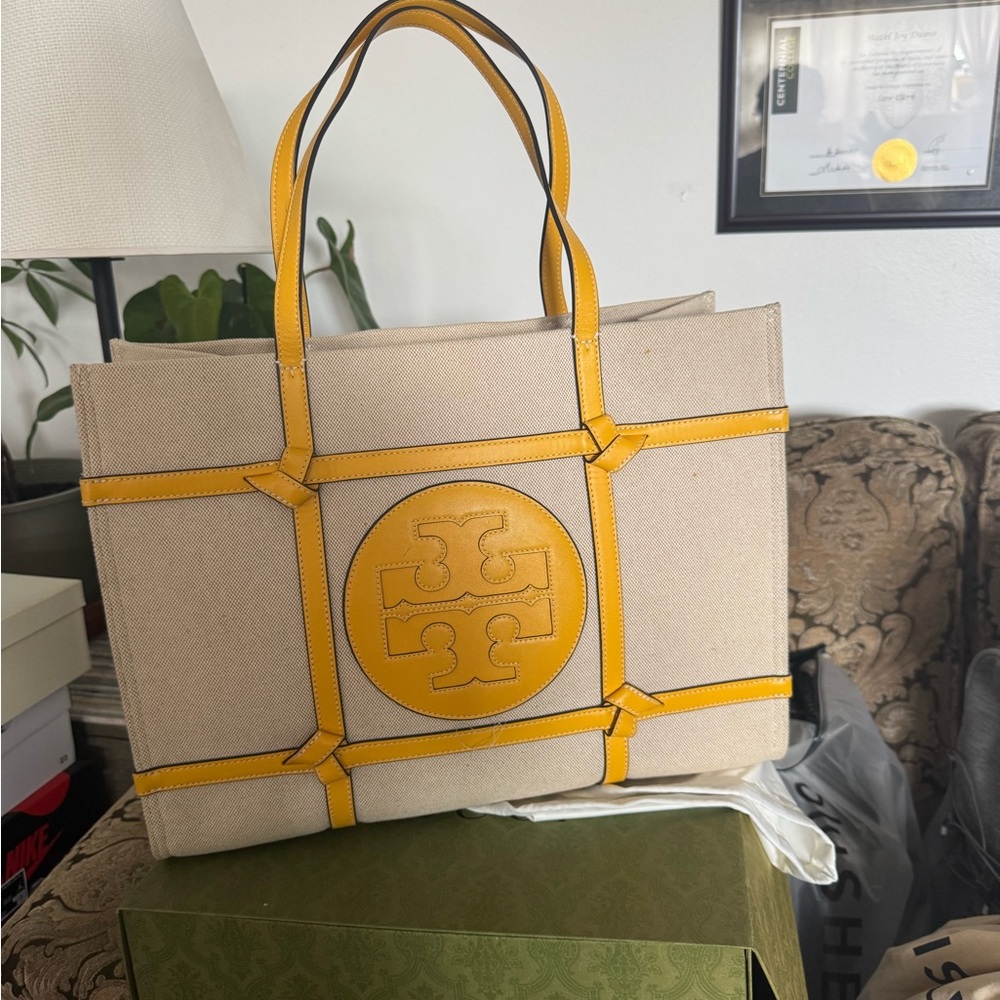 Tory Burch Yellow and Tan Tote Bag